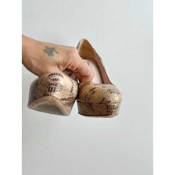 MIU MIU Beige Gold Brown Snakeskin Leather Round Toe Platform Pumps, Size 35.5 - Picture 6 of 16